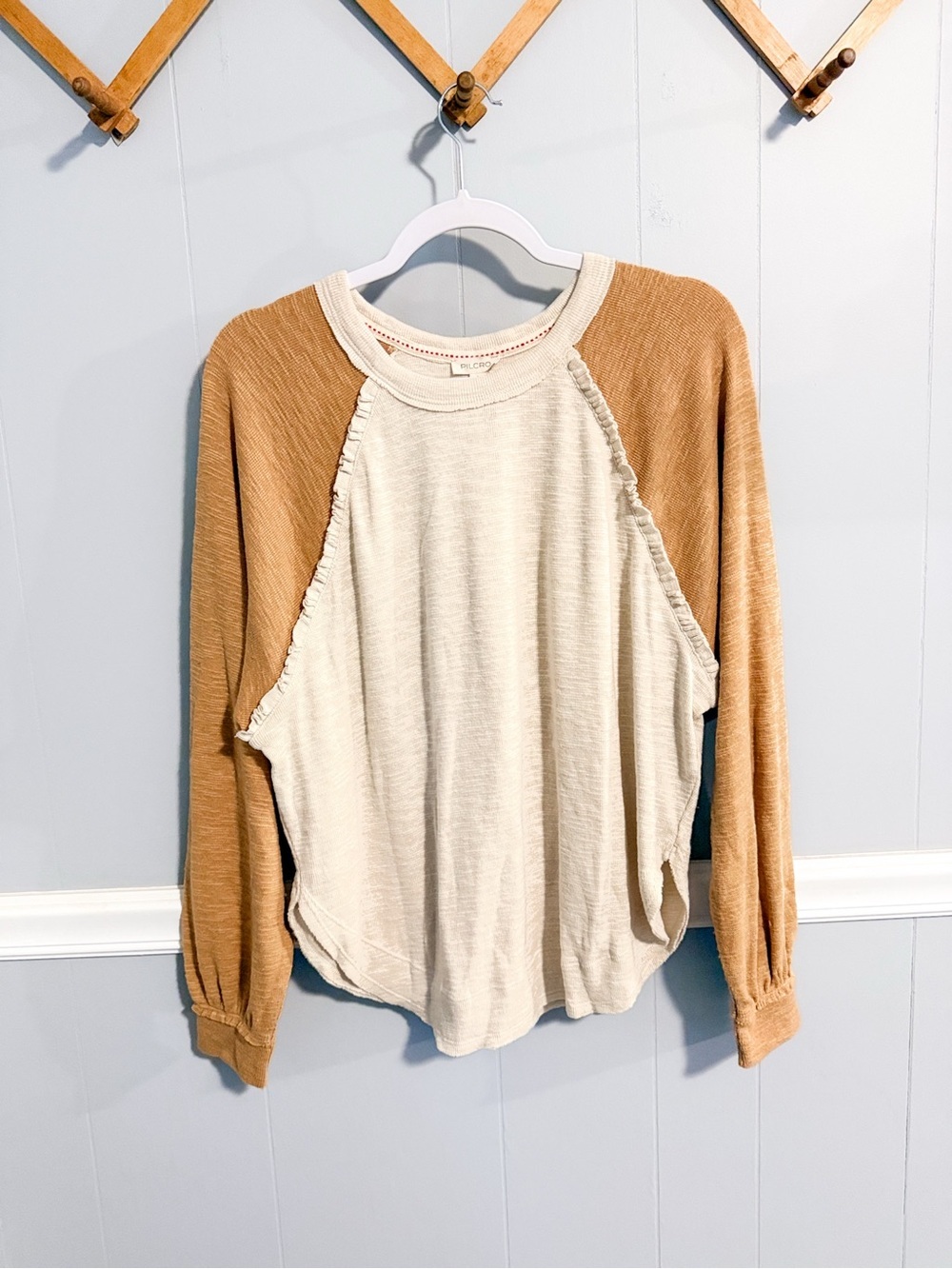 NWT Anthropologie Pilcro Ruffled Raglan Thermal Top
